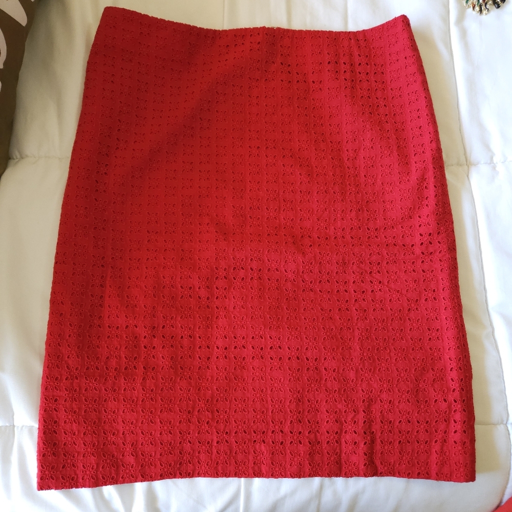 NWT -Talbots Red Eyelet Lace Skirt Size 16